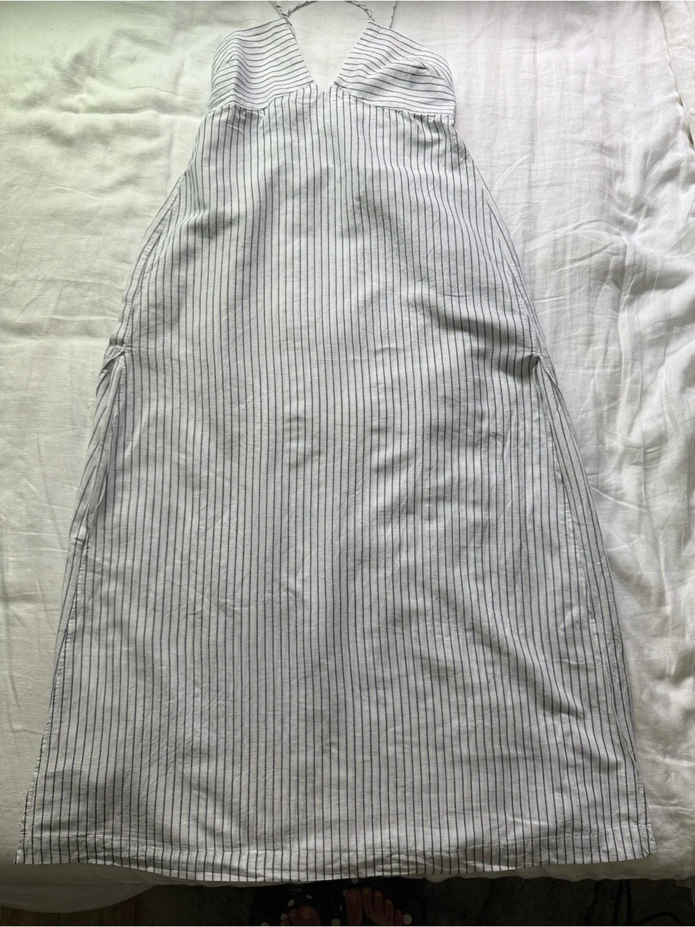 J. Crew Striped White and Blue Maxi Dress with Spaghetti Straps